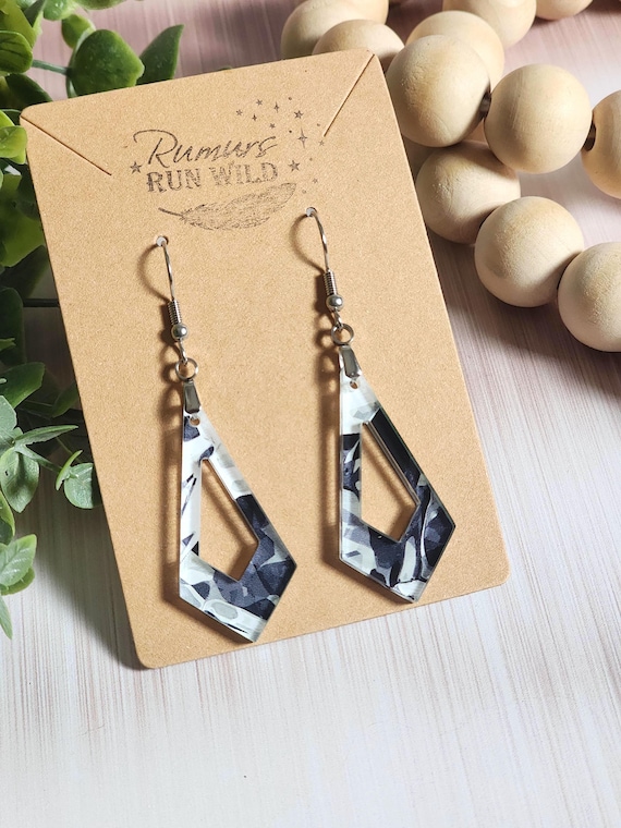 Black White Abstract Earrings, Geometric Acrylic Dangles, Modern Monochrome Statement Earrings, Lightweight Patterned Jewelry
