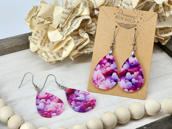 Valentine's Earrings, Valentine Gift For Her, Heart Earring, Pink Dangle Earring, Valentine's Day jewelry, Lightweight Earring, Colorful