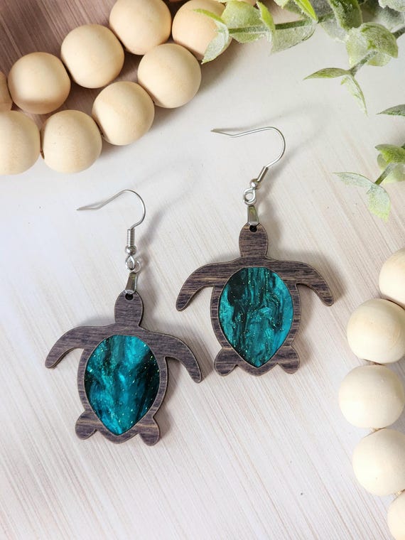 Turtle Earrings, Boho Chic Ocean Earrings, Unique Sea Turtle Earrings for Beach Lovers, Beach Jewelry for Mom, Animal Lover Earrings