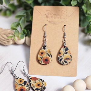 Dainty Sunflower Earrings, Small Teardrop Floral Earrings, Lightweight Everyday Earrings, Rustic Boho Jewelry, Teacher Gift for Her