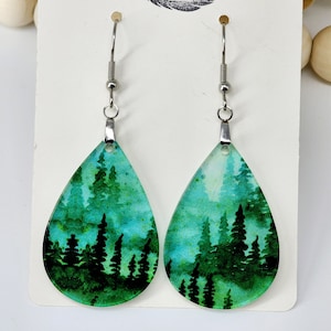 Pendientes de bosque en forma de lágrima: Joyería bohemia con diseño de árbol de montaña
