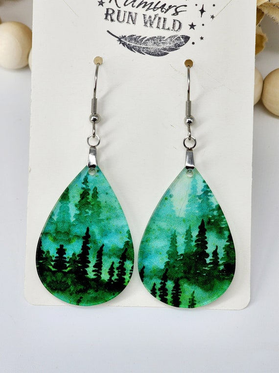 Narure Themed Tree Earrings, Mountain Jewelry, Lightweight Earrings, Forest Earrings, Fun, Gift for Her, Mountain Earrings, Boho Earrings