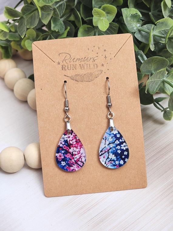 Cherry Blossom Earrings, Pink Floral Earrings, Spring Jewelry, Sakura Earrings, Mini Dangles, Boho Floral Gift, Choose Your Style