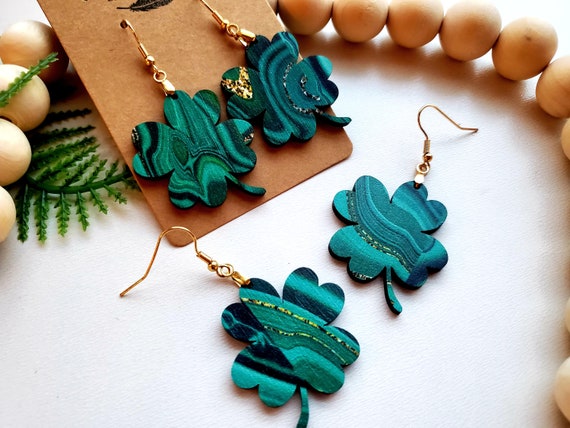 4 Leaf Clover Earrings - Lightweight Wood Earrings - St. Patrick's Day Earrings - Lucky Earrings - Green Earrings- Hypoallergenic Earrings