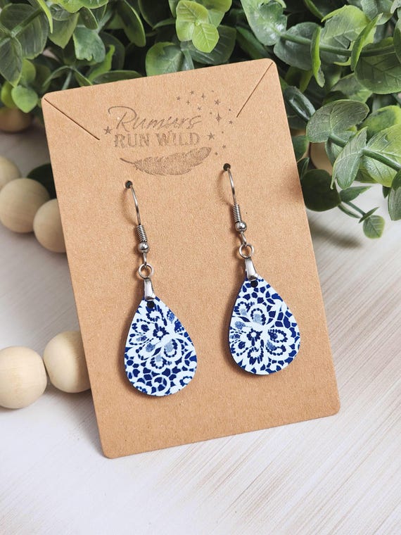 Blue Lace Earrings, Vintage Style Mini Dangles, White Blue Jewelry, Cottagecore Earrings, Boho Earrings, Lightweight Gift for Her