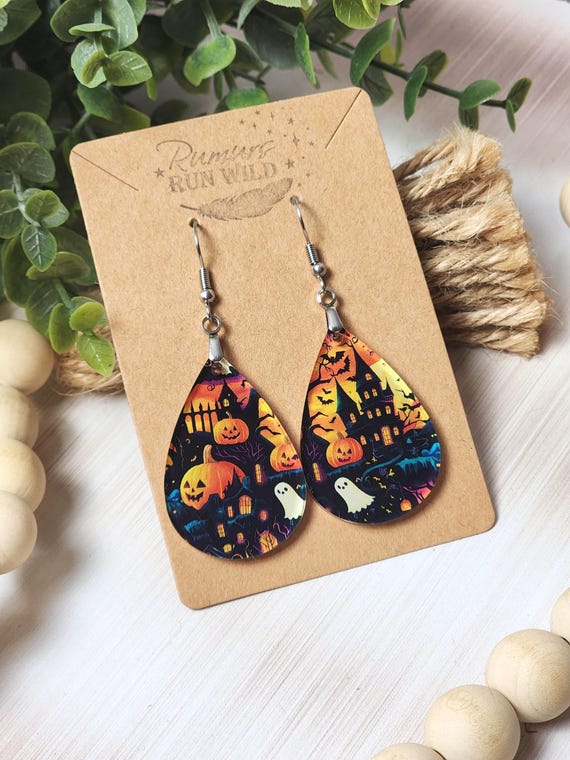 Halloween Earrings for Her, Fun Haunted Earrings with Ghosts, Pumpkins, and Haunted Houses, Nickel Free and Lightweight for Mom