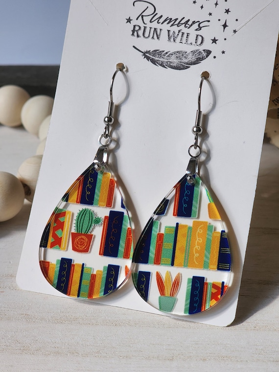 Book and Plant Earrings, teacher earrings, teacher gift, dangle earrings, gift for her, book lover gift, Book gifts, back to school