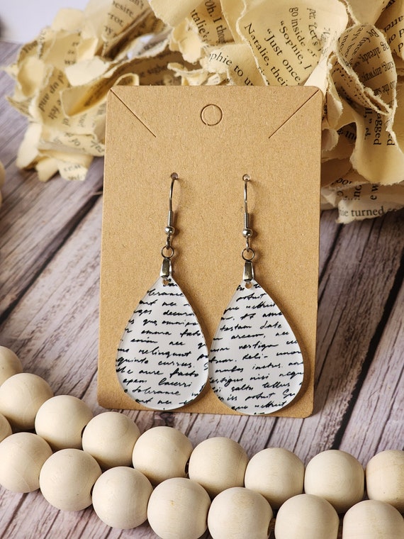 Book Earring Set for Women, Handwriting Earring Gift for Mom, Unique Gift for Her, Lightweight Dangle Earring, Author Gift, Teacher Gift