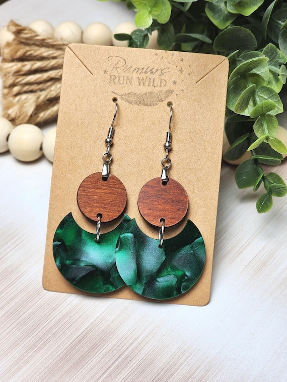 Green Statement Earrings for Women, Unique Earthy Boho Dangle Earrings for Mom,  Nickel Free Earring, Cute Handmade Boho Earrings for Friend
