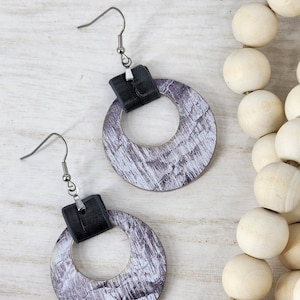 Modern Concrete Earring, Vegan Leather and Circle Dangle Earring, Edgy Gift for Girlfriend, Industrial Earring for Mom, Unique Boho Earring