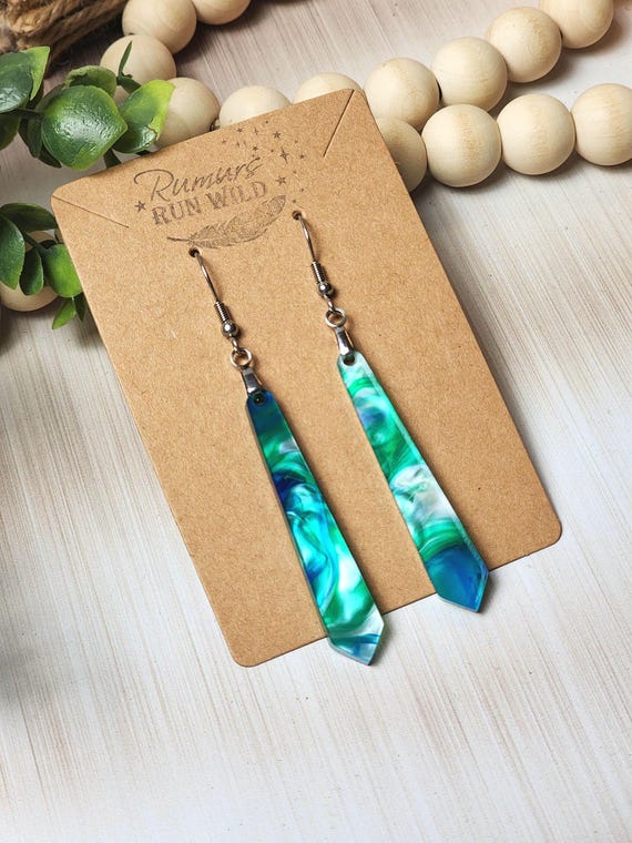 Unique Dangle Earrings for Girlfriend, Elegant Blue Green and White Swirled Earrings, Everyday Statement Earrings for Women, Nature Jewelry