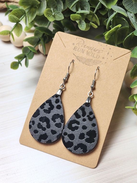 Cheetah Print Earrings for Her, Black Minimalist Teardrop Earrings for Best Friend, Hypoallergenic and Nickle Free Earrings for Girlfriend