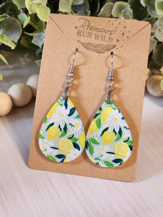 Summer Earrings for Her, Lightweight Lemon Teardrop Earrings for Mom, Fruit Jewelry for Women, Summer Gift for Girlfriend, Bright Earrings
