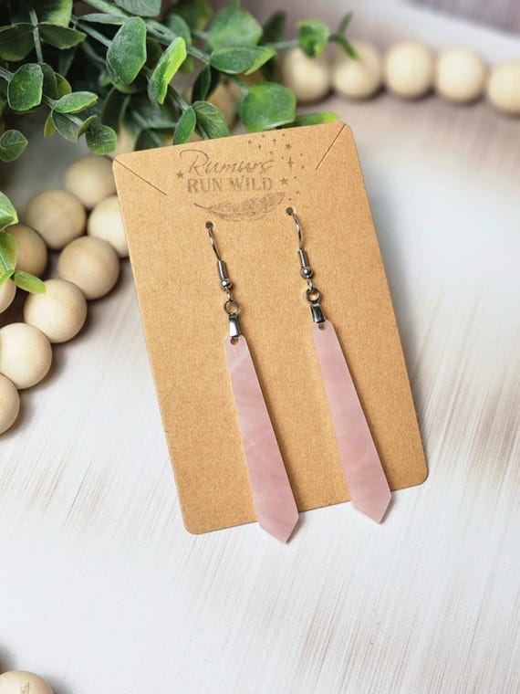 Light Pink Rose Dangle Earrings for Mom, Elegant Statement Earrings for Women, Thin Dangle Earrings Gift for Her, Pink Spring Jewelry Gift