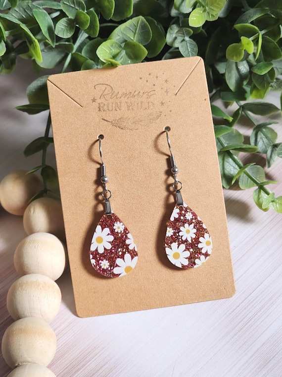 Mini Daisy Dangle Earrings: Pink Glitter Acrylic, Nickel Free