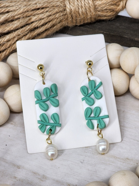 Plant Earrings, Dangle Earring, Clay, Vine earring, Nature Themed earring, Lightweight Earring, Birthday Gift for Her, Plant lover Gift, Fun