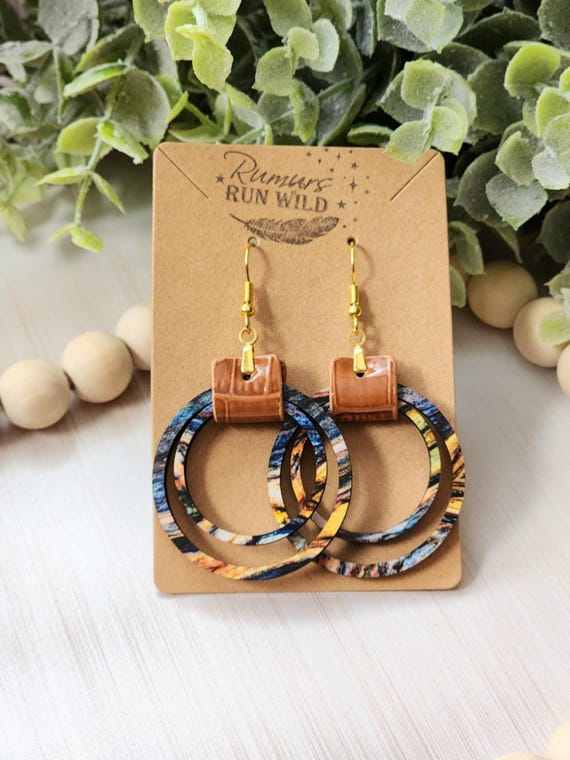 Statement Earring Set Colorful, Boho Dangle Earrings and Necklace For Women, Nickel Free, 5th Anniversary Gift For Wife, Wood Earrings