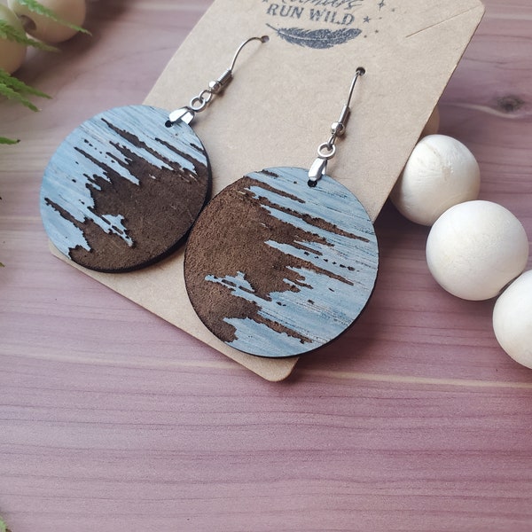Abstract Engraved Wood Earrings, Boho Dangle Earrings, Boho Earrings, Dangle Earrings, Circle Earrings, Stained Wood, Unique Gifts For Her