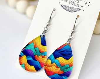 Colorful Unique Teardrop Earrings: Lightweight Acrylic, Stainless Steel