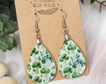Broccoli Earrings, Cute Vegetable Earrings, Kawaii Food Dangle Earrings, Funny Green Earrings, Clearance