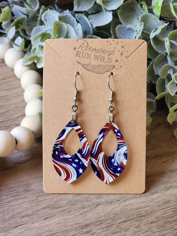 Red, White, & Blue Patriotic Earrings for Her, 4th of July Earrings, Colorful Dangle Earrings, Handmade Earring Gift for Sister, for Friend