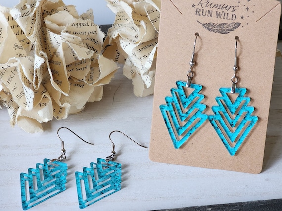 Turquoise Boho Dangle Earrings, Tribal Earring for women, Arrow Earring, Rustic Earring, Birthday Gift for Her, Lightweight Western Earrings
