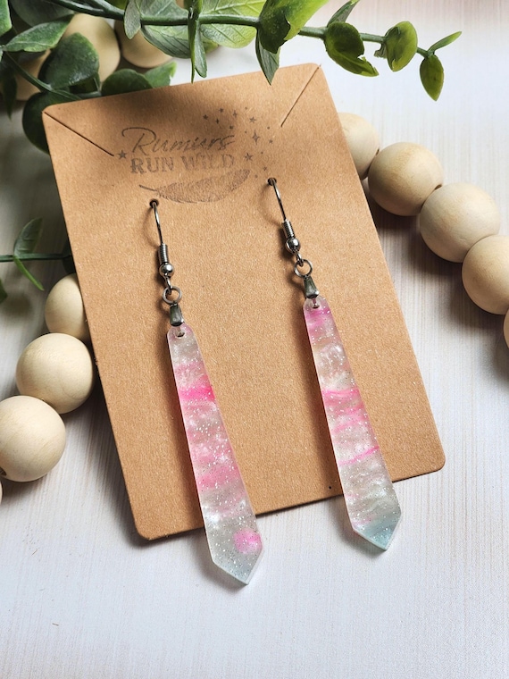 Pink and Blue Crystal Style Earrings, Prism Dangle Earrings, Acrylic Crystal Drop Earrings, Boho Glitter Earrings, Lightweight Dangles