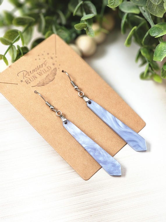 Periwinkle Acrylic Dangle Earrings: Lightweight Light Blue Colored Long Dangles with Hypoallergenic Stainless Steel Hooks
