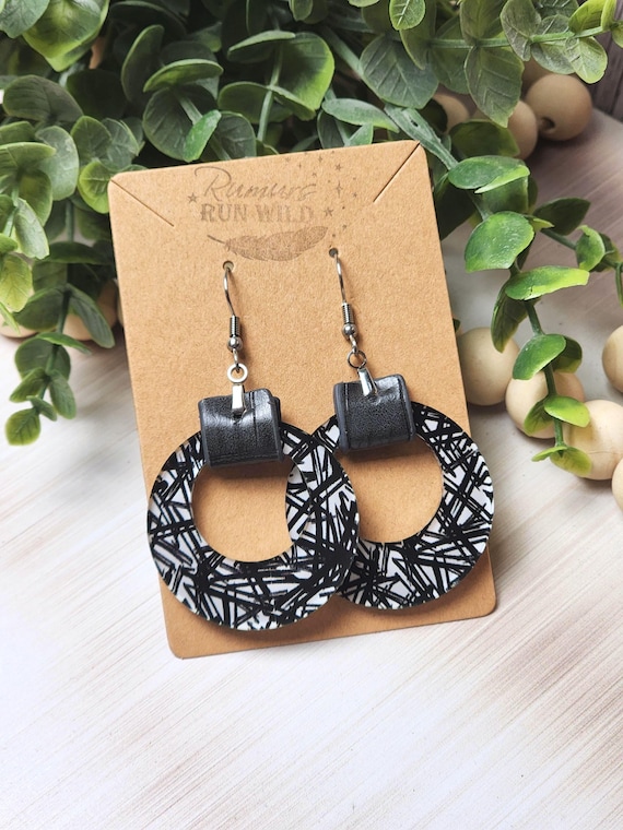 Black and White Earrings for Women, Statement Earrings for Mom, Artsy Gift for Her, Circle Dangle Earrings, Modern Jewelry for Girlfriend