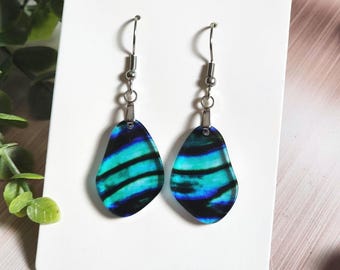 Mini Ocean Earrings, Teal Blue Acrylic Dangle Earrings, Semi Transparent Aquatic Jewelry, Lightweight Gift for Her