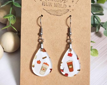 Pumpkin Spice Latte Earrings, Fall Mini Dangle Earrings, Autumn Coffee Earrings, Clearance