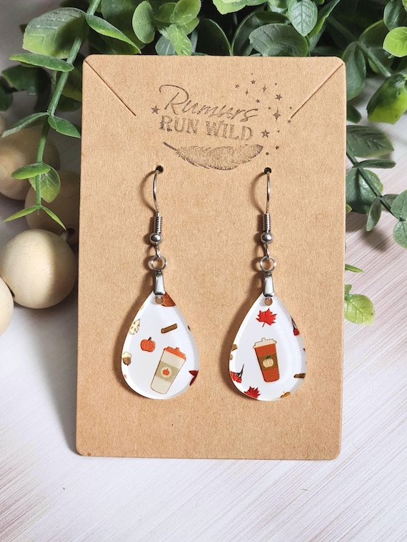 Pumpkin Spice Latte Earrings, Fall Mini Dangle Earrings, Autumn Coffee Earrings, Clearance