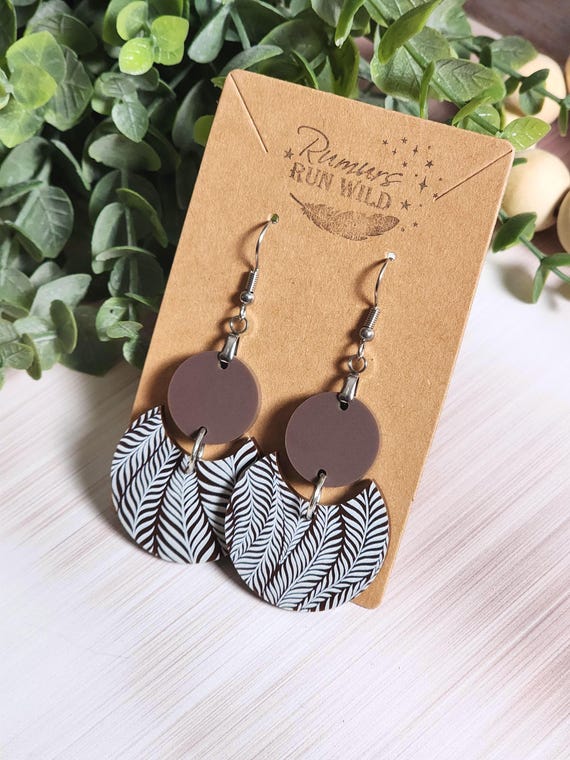 Brown Boho Leaf Earrings, Neutral Acrylic Dangle Earrings, Botanical Statement Earrings