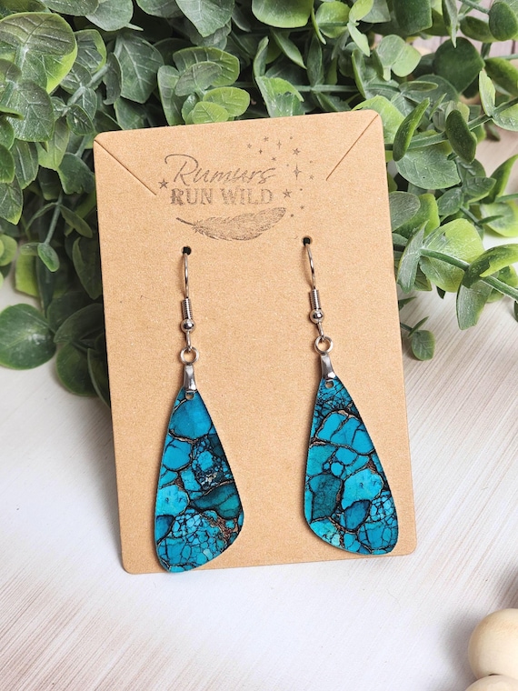 Turquoise Teardrop Earrings, Faux Stone Acrylic Dangle Earrings, Lightweight Boho Jewelry, Blue Gift for Her, Nature Earrings for Girlfriend