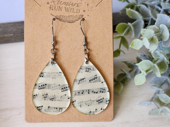 Music Earrings, Music Lover Gift for Best Friend, Lightweight Dangle Teardrop Earring for Wife, Music Teacher Gift, Nickel Free, Music Notes