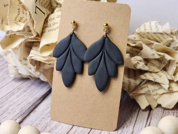 Leaf Shaped Earrings, Lightweight Clay Earring, Blue Earring, Boho Dangle Earrings, Gift for Her, Simple Earrings, Nature Themed Earrings