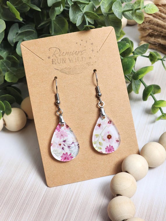 Dainty Floral Earrings, Small Pink Flower Earrings, Lightweight Acrylic Teardrop Earrings, Feminine Jewelry, Teacher Gift for Her