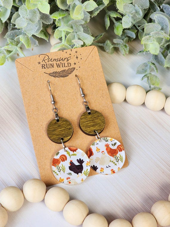 Chicken Earrings for Chicken Moms, Chicken Lover Earrings for Women, Farm Style Dangle Earring, Farmhouse Rustic Jewely Gift for Her