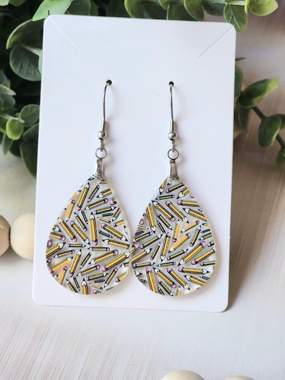 Teaching Earrings for Her, Lightweight Pencil Earrings, Teardrop Dangle Earrings Gift for Teacher, Nickel Free Back to School Earrings