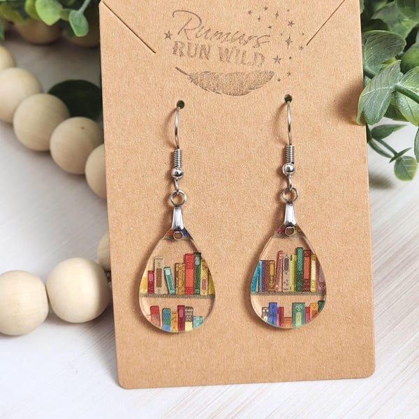 Book Lover Earrings, Library Earrings, Teacher Gift Earrings, Bookish Jewelry, Reading Lover Gift, Mini Dangle Earrings, Book Nerd Gift