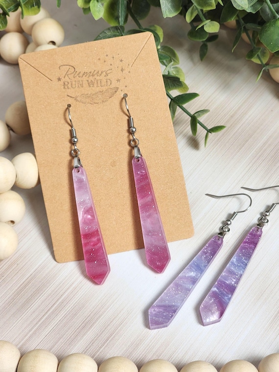 Pink and Purple Crystal Style Earrings, Prism Dangle Earrings, Lightweight Crystal Dangle Earrings, Boho Glitter Earrings, Nickel Free