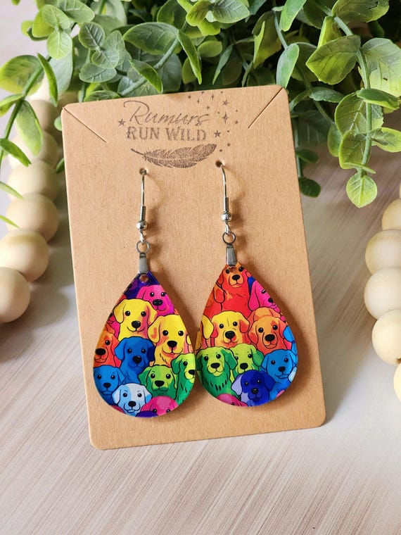 Dog Earrings fo Her, Colorful Earrings for Dog Moms, Rainbow Dog Dangle Earrings, Pet Mom Gifts, Lightweight Dog Mom Earring, Dog Lover Gift