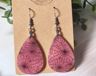 Pink Spiderweb Earrings, Glow in the Dark Halloween Earrings, Spider Web Dangles