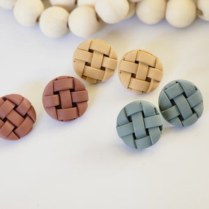 Cute Button Earrings, Adorable Stud Earrings, Woven Clay Earrings, Lightweight, simple, stunning, gift for her, fun colors, Hypoallergenic