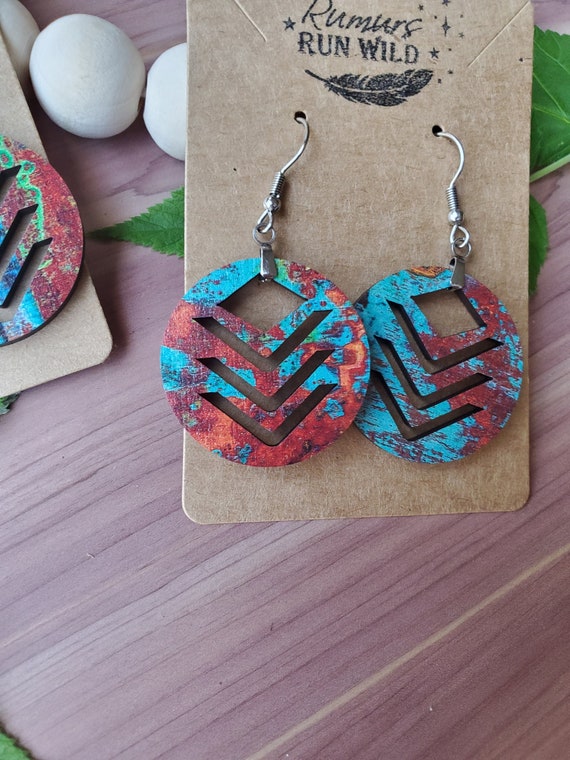 Rustic Boho Circle Earrings - Copper Colored Wood Earrings - Lightweight Earrings - Handmade Earrings - Farmhouse - Earrings for Women -