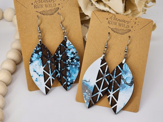 Engraved Abstract Earrings, Boho Wood Dangle Earrings, Marble Print, Gift for Her, Lightweight Earrings, Large Dangle Earring, Boho Jewelry