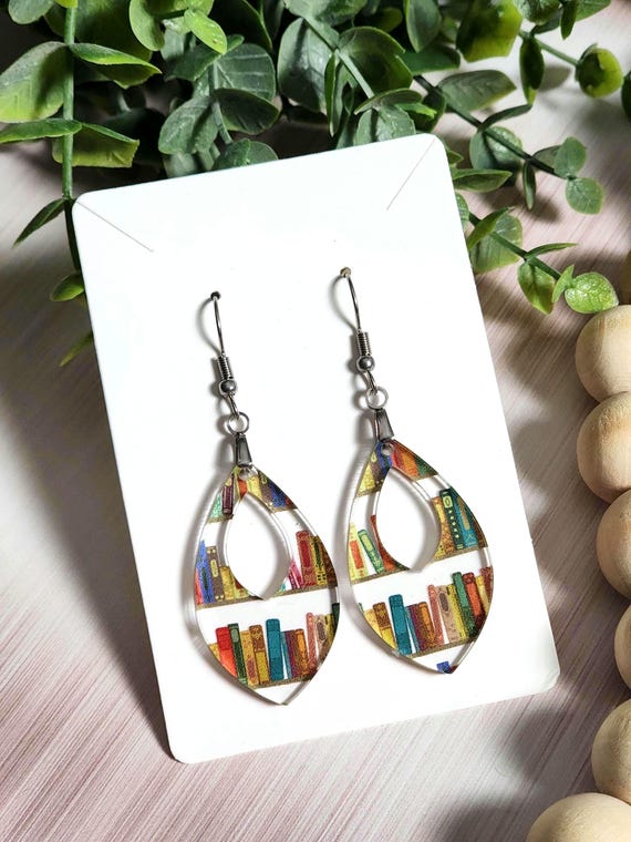 Book Earrings, Acrylic Dangle Earrings, Colorful Books for a Reader, Librarian and Teacher Gift, Book Lover Jewelry