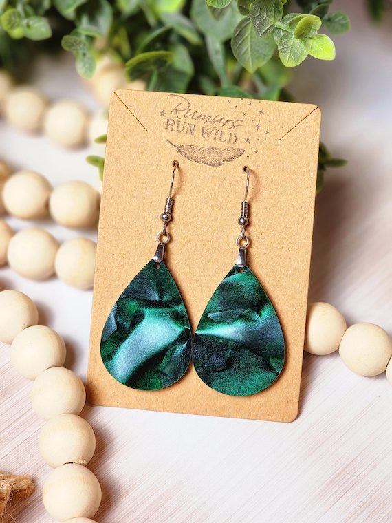 Green Statement Earrings for Her, Dangle Teardrop Earrings for Mom, Green Jewelry for Women, Unique Handmade Earrings Gift for Girlfriend