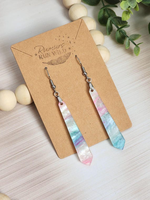 Pink and Blue Crystal Style Earrings, Prism Dangle Earrings, Acrylic Crystal Drop Earrings, Boho Glitter Earrings, Lightweight Dangles