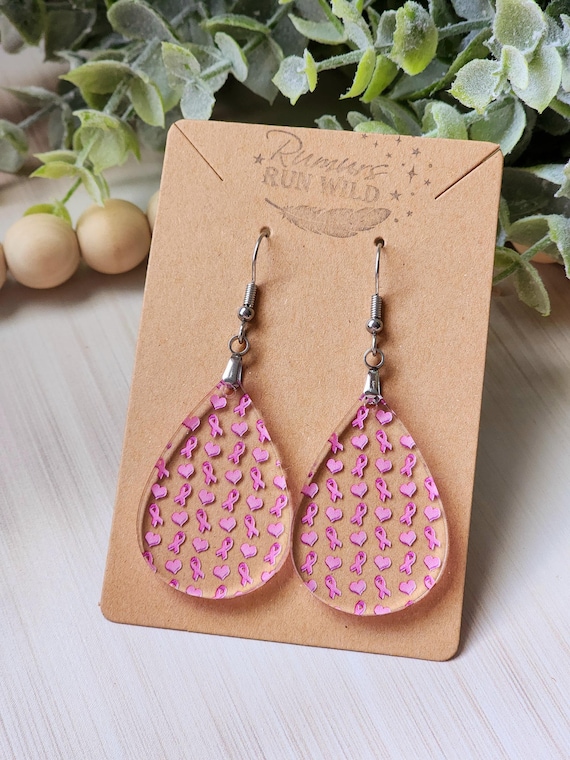 Breast Cancer Earrings for Women, Pink Ribbon Gift for Her, Lightweight, Hypoallergenic Earrings for Cancer Awareness, Pink Ribbon Jewelry